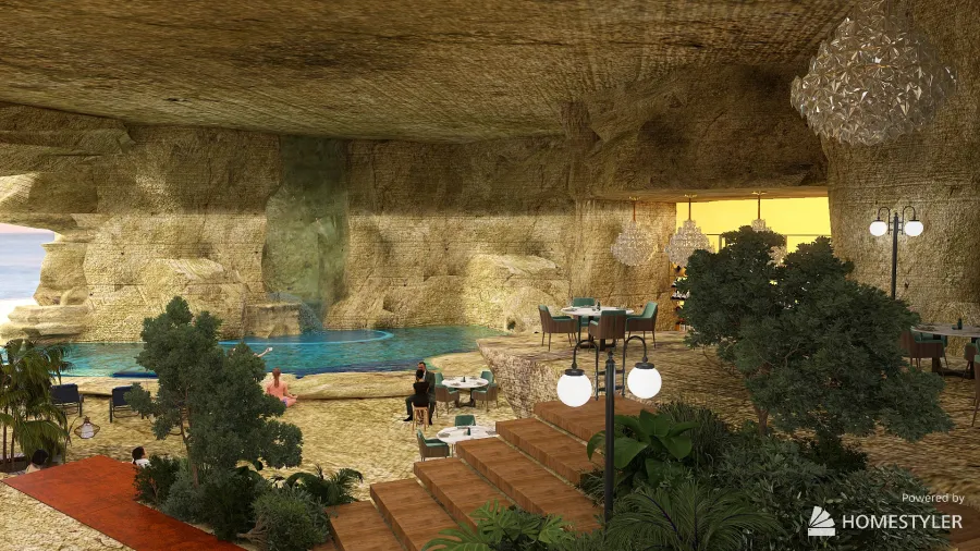 tropical cave 3d design renderings
