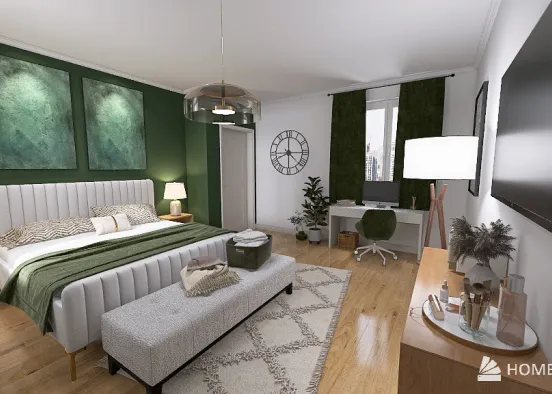 Chambre base sur les couleurs verts et crème Design Rendering