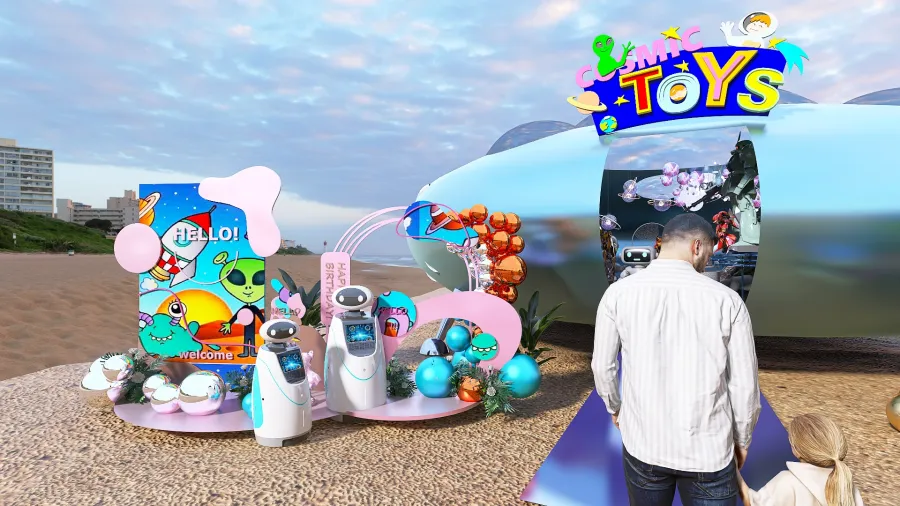 Pop-up Design for Web. Pop-up store ＂Cosmic toys＂ 3d design renderings