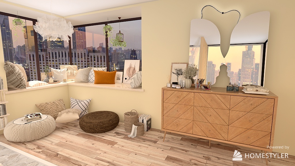 Creamy bedroom 3d design renderings