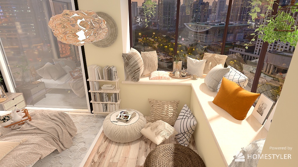 Creamy bedroom 3d design renderings