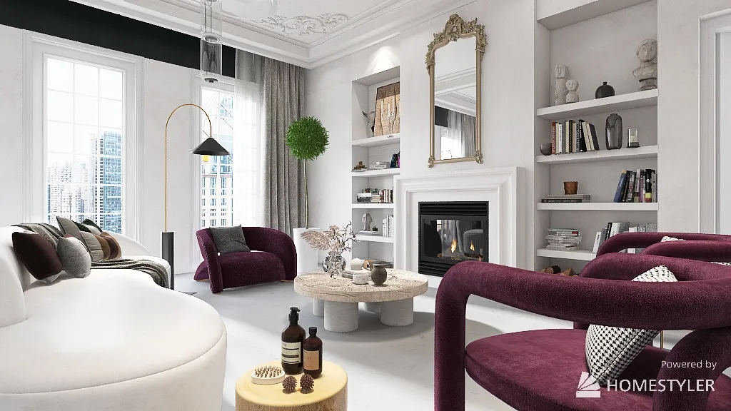 Room 1- Classic Purple and White 3d design renderings