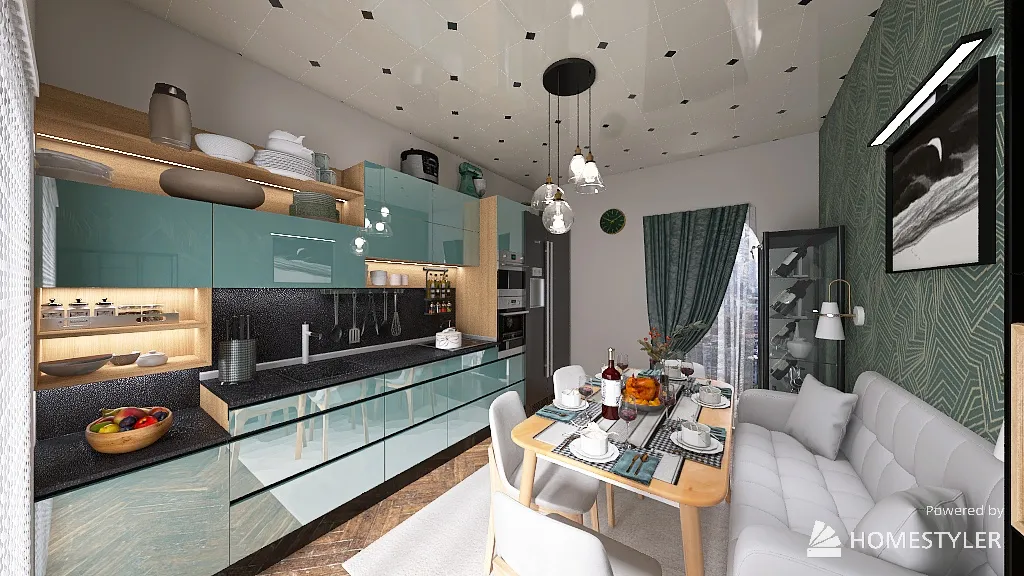 Изумрудная кухня 3d design renderings