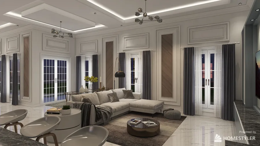Neoclasic Living Room & Pantry for Family 3d design renderings