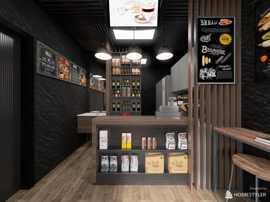 Кофейня-брутализм 3d design renderings