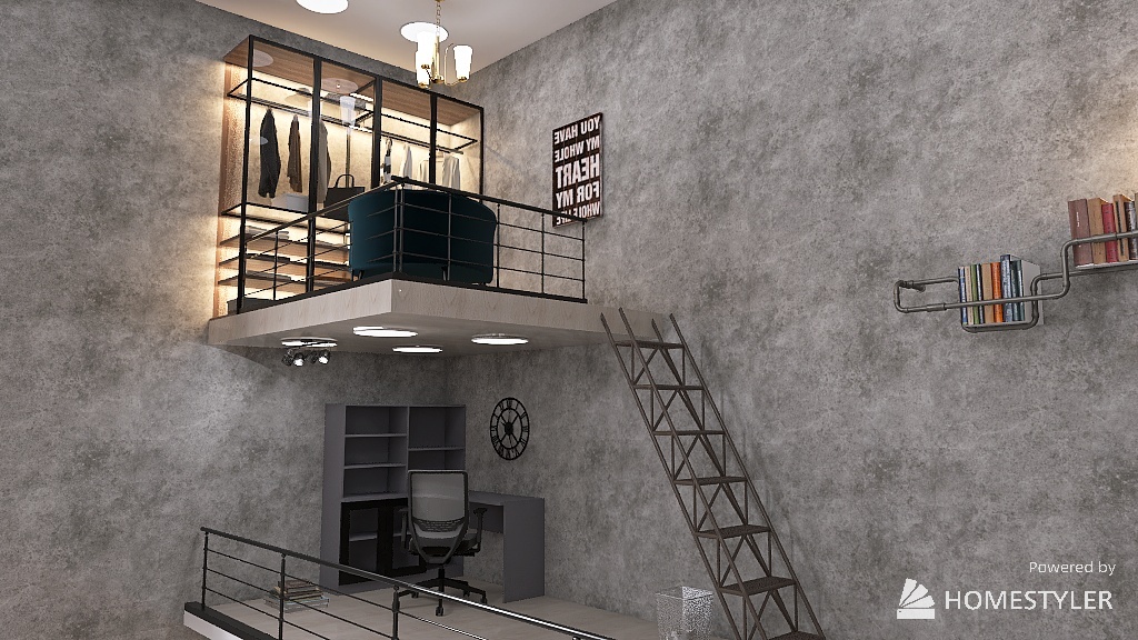 industrial style bedroom 3d design renderings