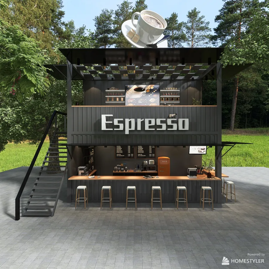 2 FLOOR ESPRESSO POP-UP 3d design renderings