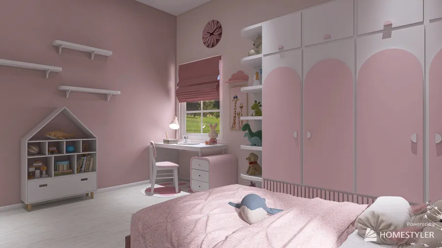 Pink Bedroom for Girl 3d design renderings