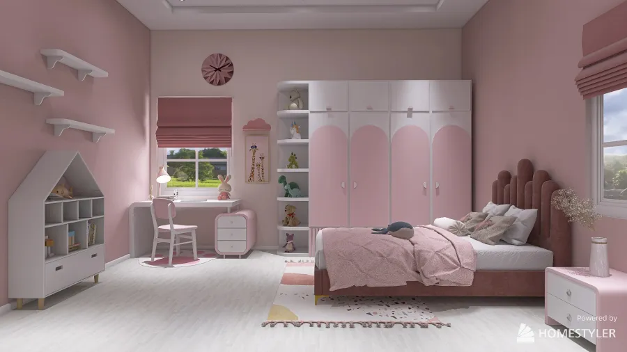 Pink Bedroom for Girl 3d design renderings