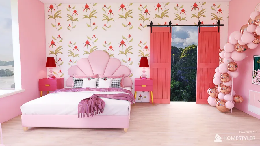 v2_Pink Bed Room 3d design renderings