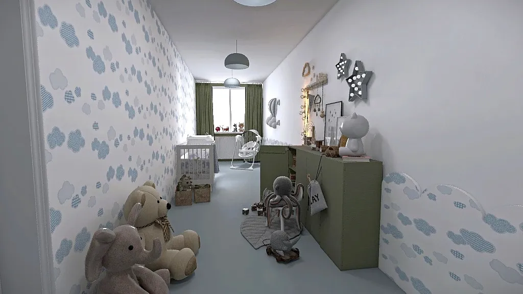 Narrow baby room 3d design renderings