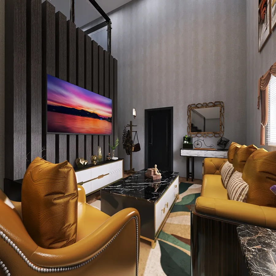Living Room and Hall 3d design renderings