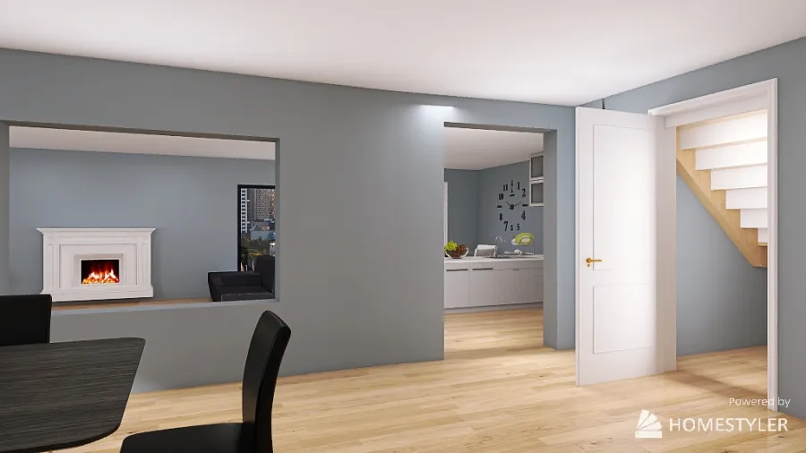Dining, living room, kitchen 3d design renderings