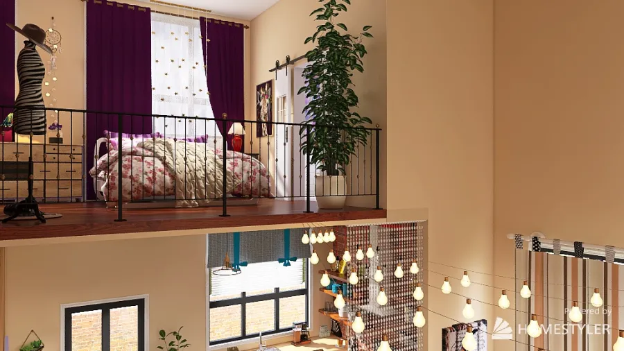 Boho Loft Home 3d design renderings