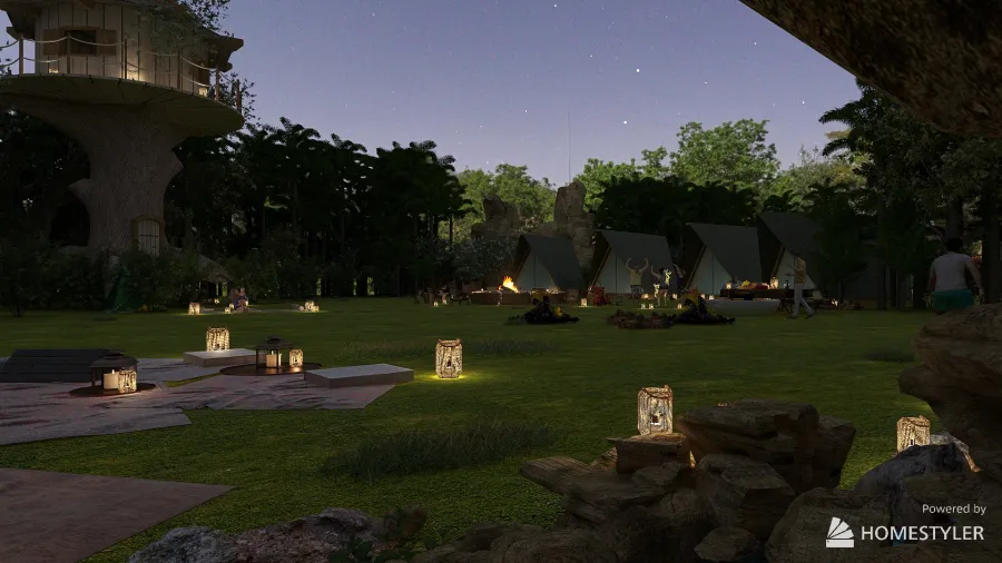 Camping with moonlight 3d design renderings