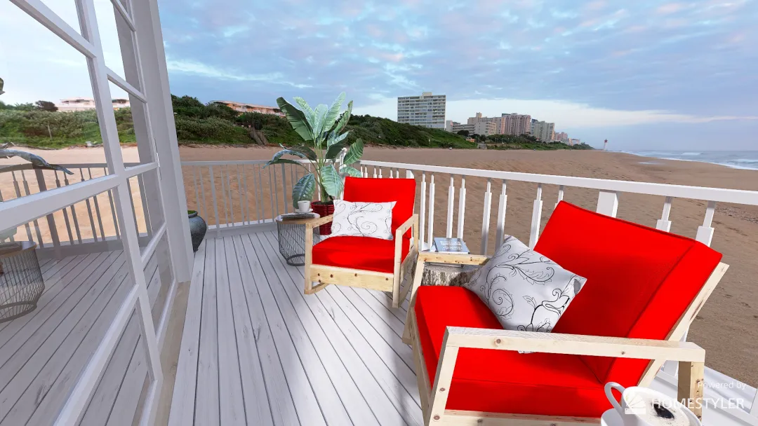 Red Living & Beach Deck 3d design renderings