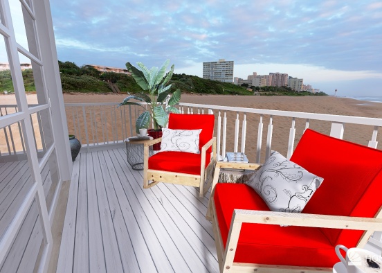Red Living & Beach Deck Design Rendering