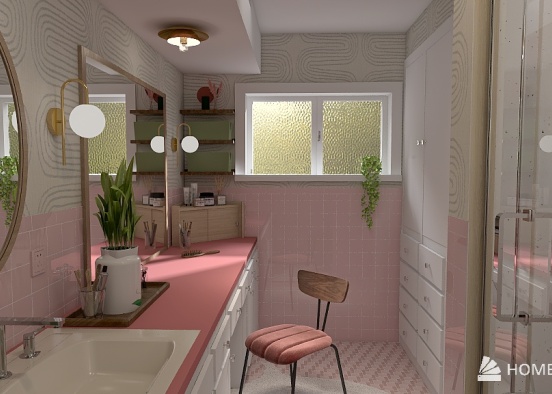 mcm pink bathroom Design Rendering