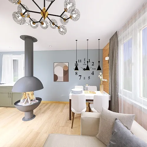 Кухня-гостиная на даче 3d design renderings