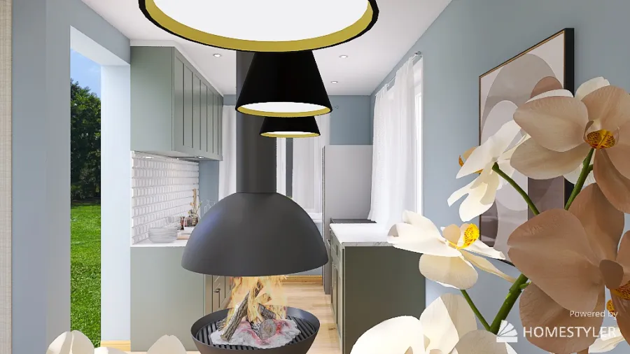 Кухня-гостиная на даче 3d design renderings
