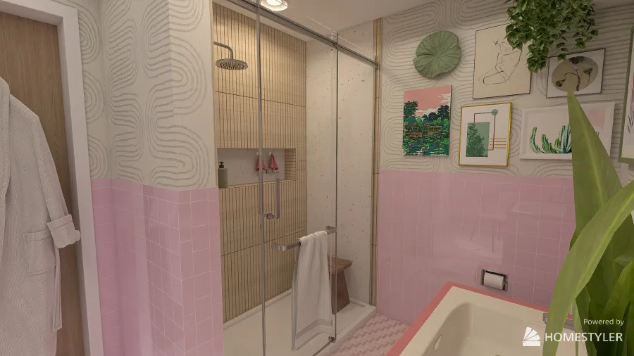 mcm pink bathroom 3d design renderings