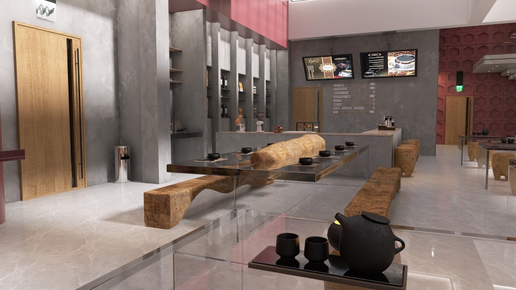 Nuevo concepto de café restaurante. 3d design renderings