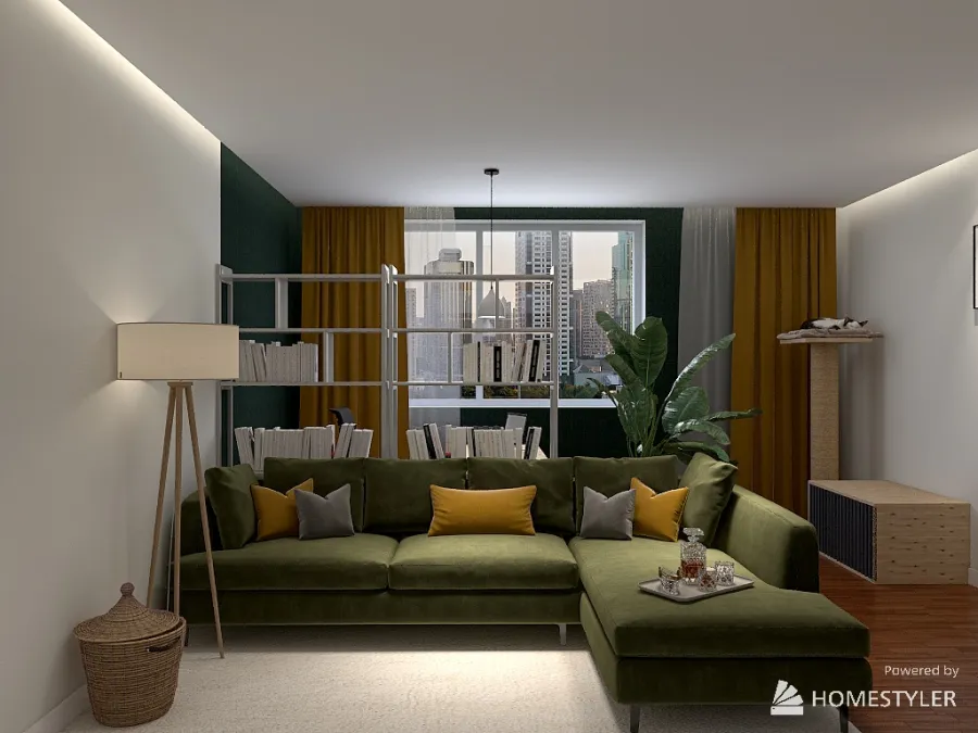 Гостиная с рабочим местом 3d design renderings