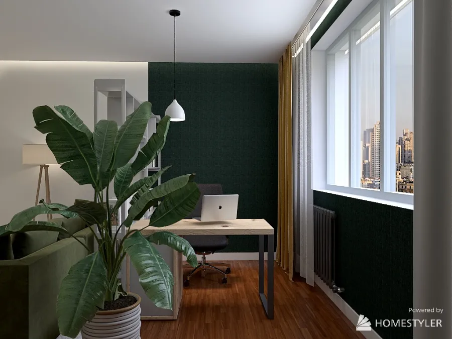 Гостиная с рабочим местом 3d design renderings
