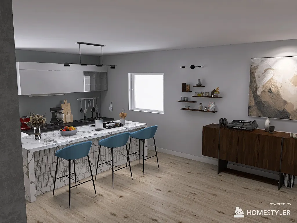 zona living e cucina 3d design renderings