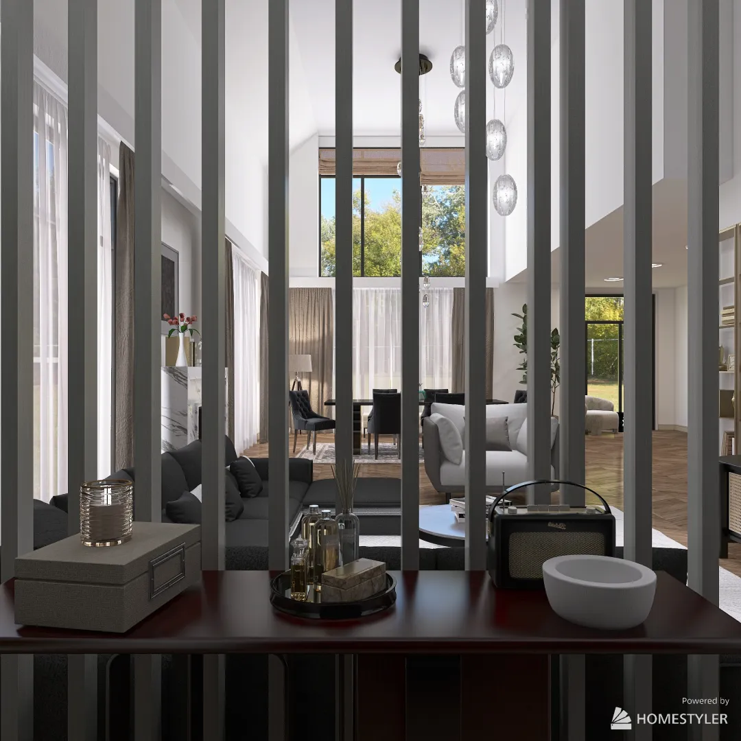 Tall Ceiling Living Space / 2 Floors 3d design renderings