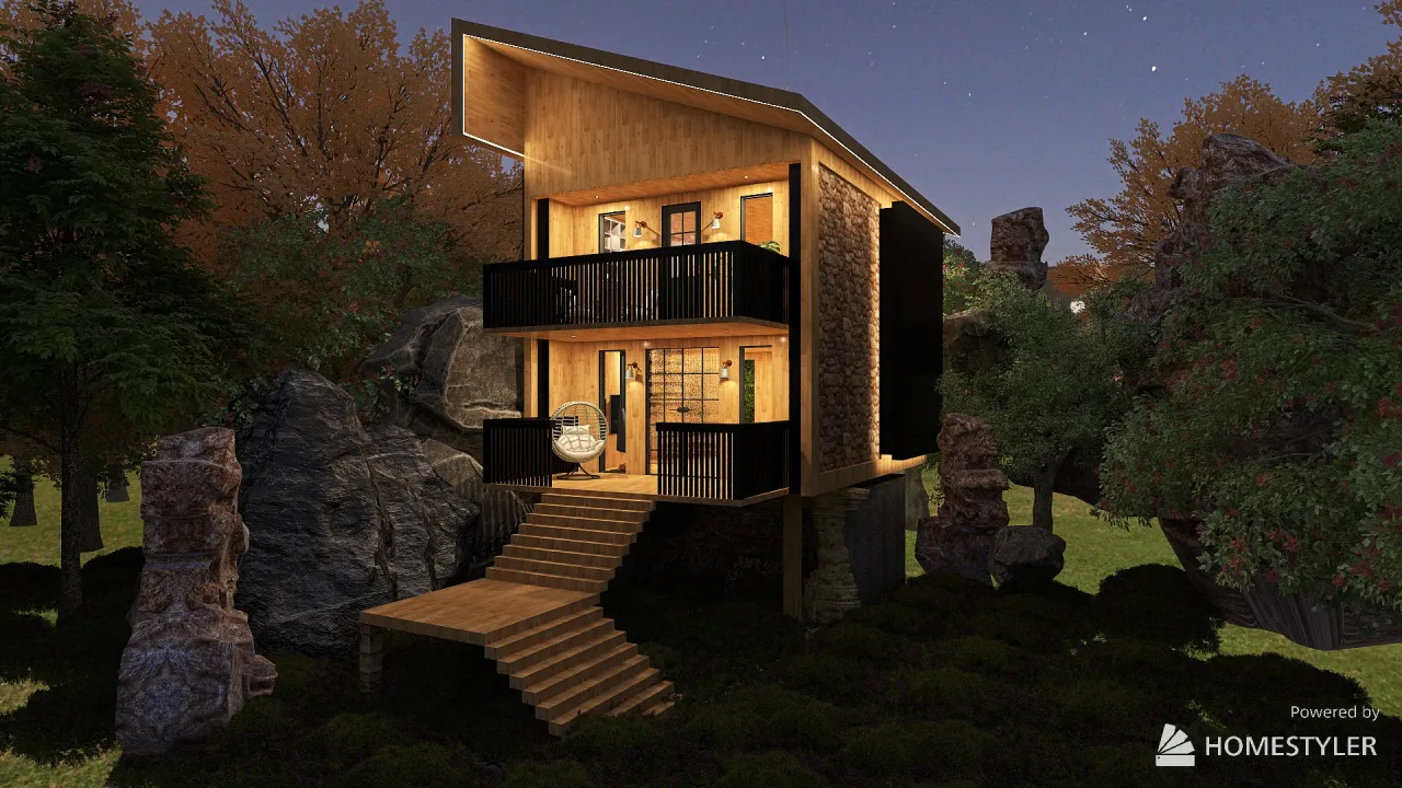 83 Sqm Modern Mountain Cabin 3d design renderings