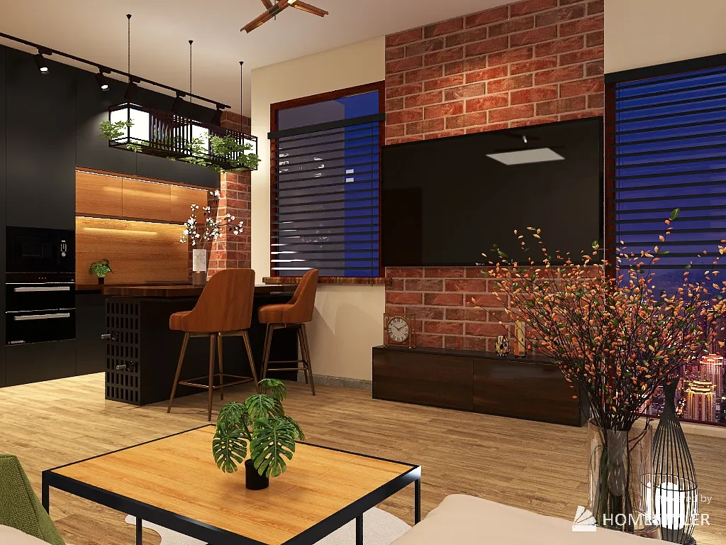 Kuchnia, korytarz, salon - wariant I 3d design renderings