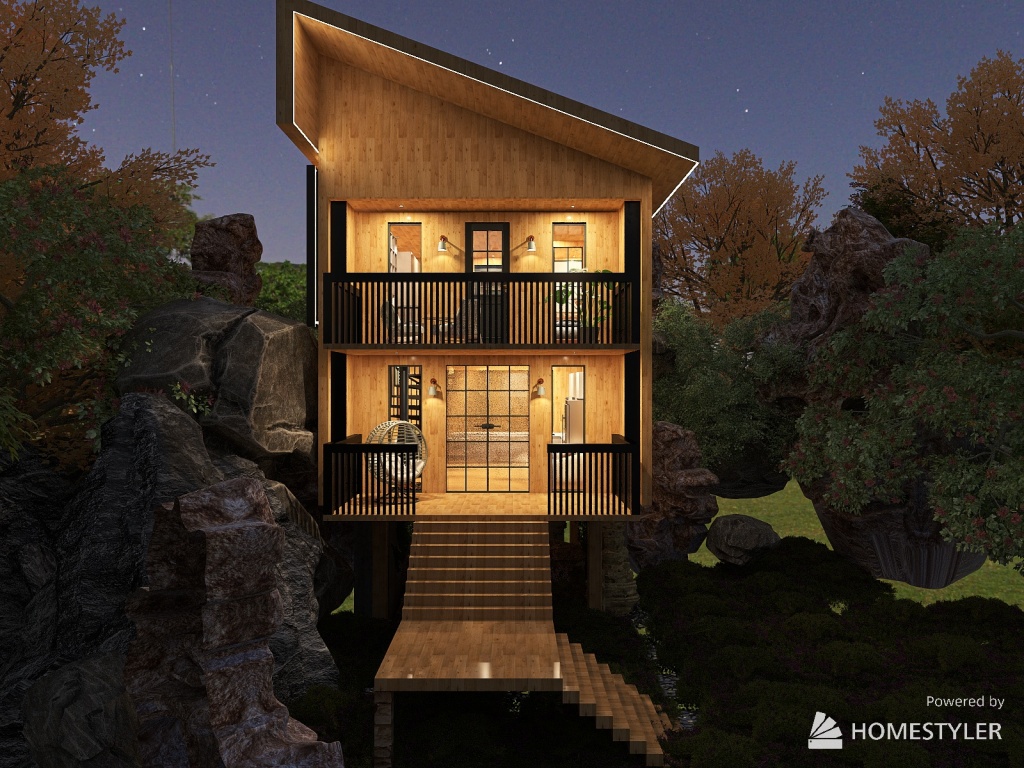 83 Sqm Modern Mountain Cabin 3d design renderings