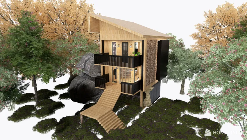 83 Sqm Modern Mountain Cabin 3d design picture 83.13