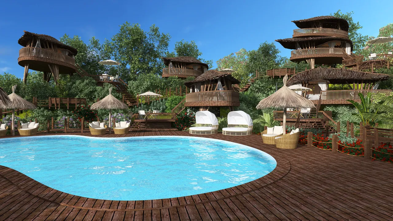 Tropical Village 3d design renderings