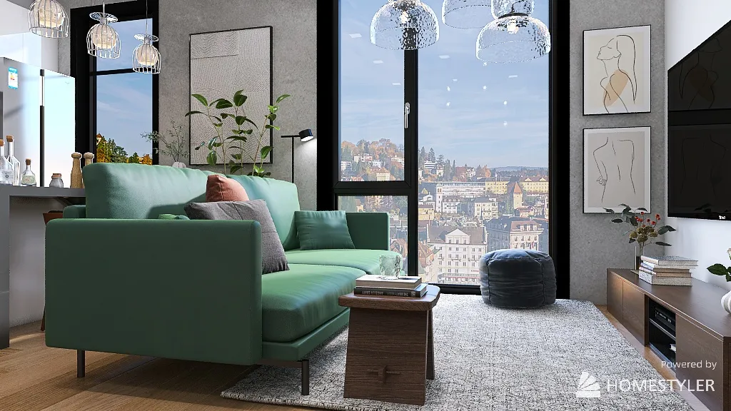 Green touch - Small apartment 3d design renderings