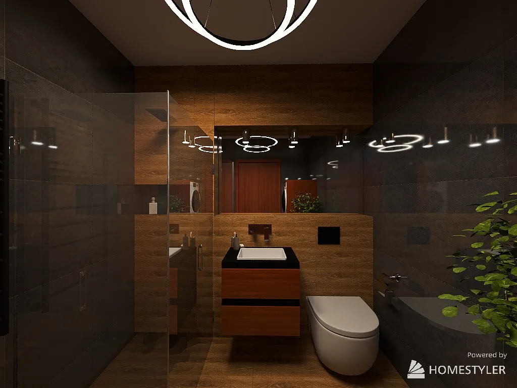 Czarno-brązowa łazienka 3d design renderings