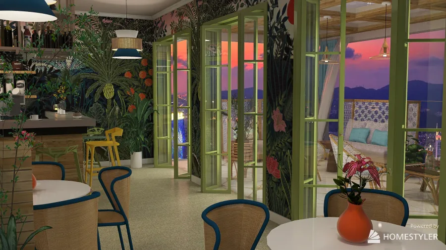 Tropical Style Cafe 3d design renderings