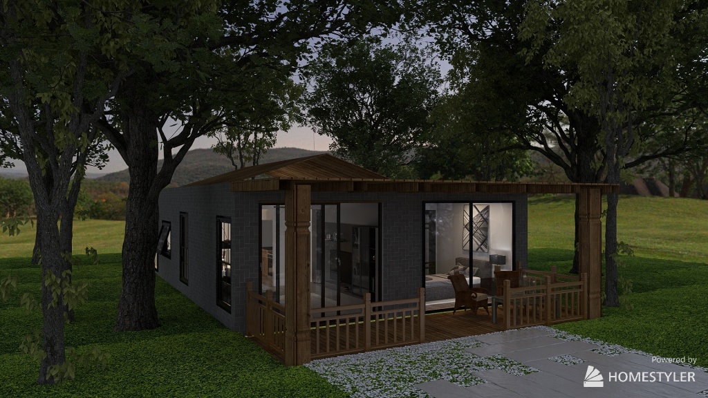 Tiny house in the woods 3d design renderings
