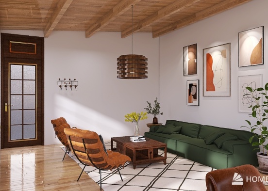 Mid-Century Living and Dining Design Rendering