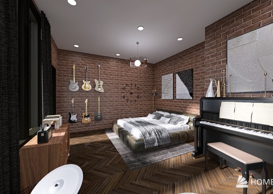 Bedroom with Musical Theme Design Rendering
