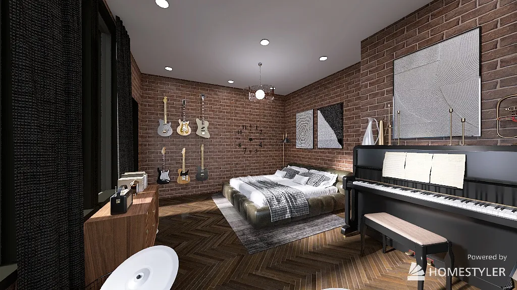 Bedroom with Musical Theme 3d design renderings
