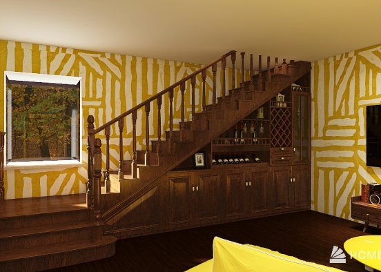 Country-side yellow living room Design Rendering