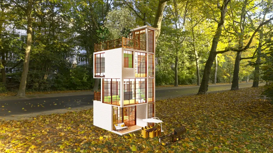 Geometric Tiny Tall House 3d design renderings