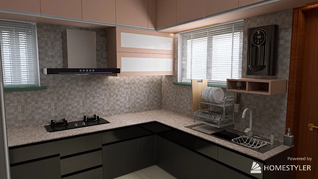 U-Shaped Indian Kitchen - Symmetric 3d design renderings