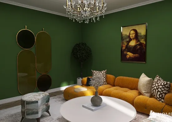 A Living Room Journey With Mona Lisa's Charm Design Rendering