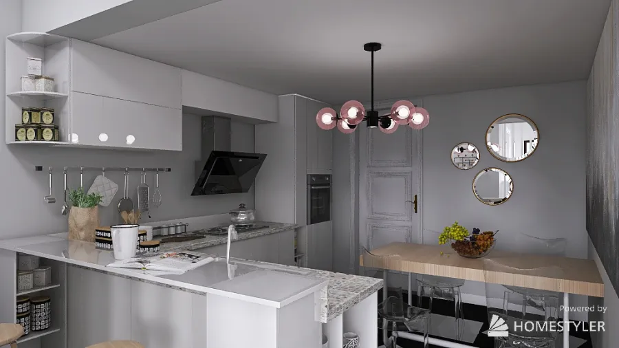 White Lounge & Kitchen 3d design renderings