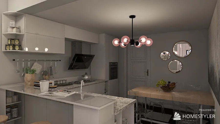 White Lounge & Kitchen 3d design renderings