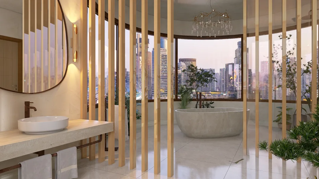 Japandi Hotel Suite 3d design renderings