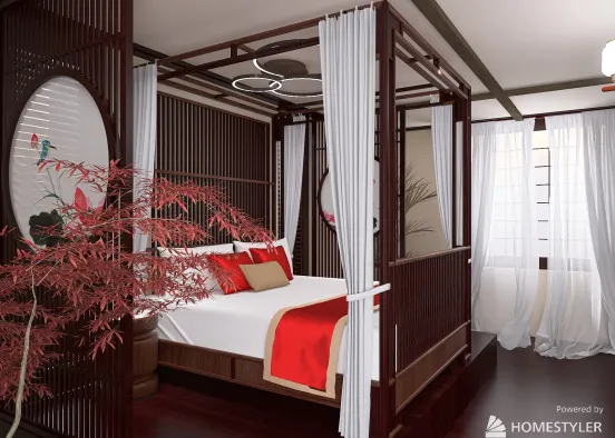 Japandi bedroom Design Rendering